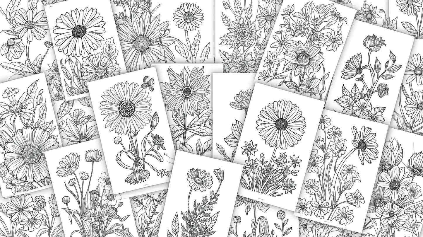 Digital Printable Flower Coloring Book (47 Pages) Kauppani